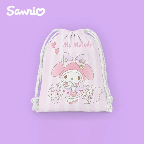Sanrio-Bolsa de almacenamiento de Hello Kitty con cordón, Kawaii, Linda, My Melody Kuromi, dibujos animados, portátil, plegable, regalos, dulces