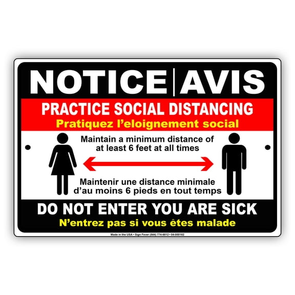Notice Keep Social Distancing at Least 6 Feet for Safety Protection Required Novelty Aluminum Metal Sign 18"x24"