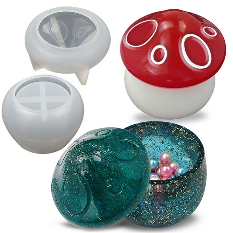 BBTO 14 Pcs Jar Resin Mold Mushroom Jar Silicone Mold Jewelry Holder  Container Epoxy Mold Resin