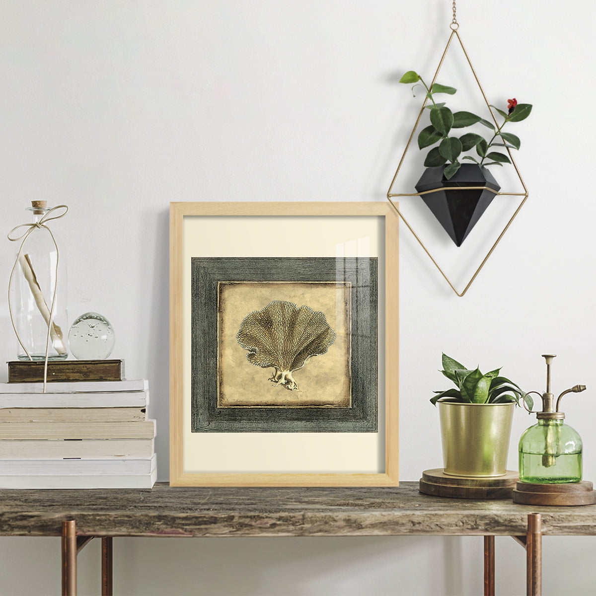 Mini Exotic Coral VI (U) - Framed Print w/glass - Natural Wood