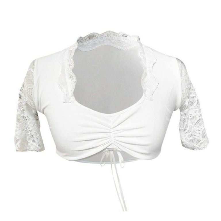 Women's Lace Dirndl Blouse Deep V-neck Tight-fitting Casual Bras for  Cardigan Suits Sweatshirt M White 