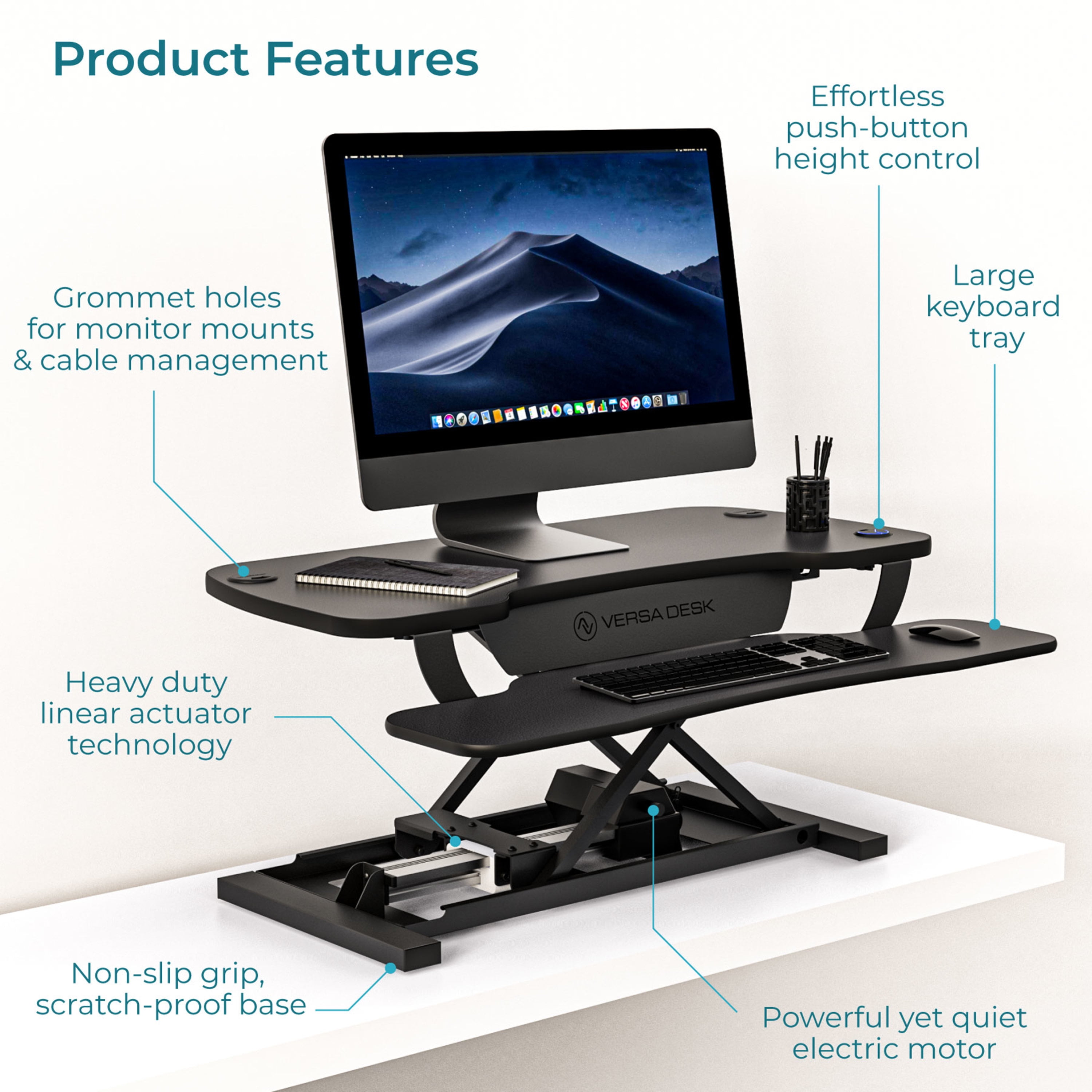 VersaDesk PowerPro Elite 36" Electric Standing Desk Converter w/ Programmable Switch, USB Port & Mobile APP, Black