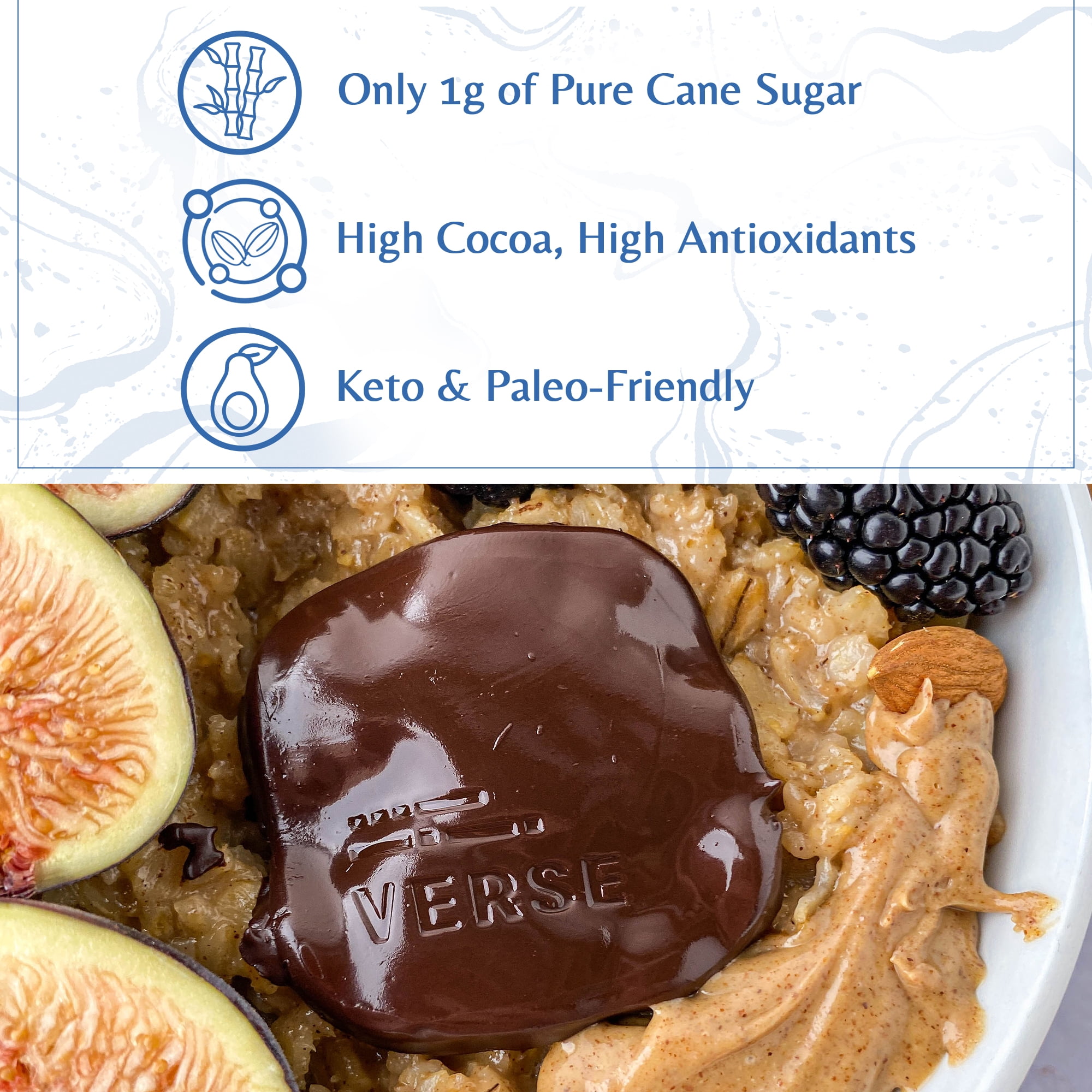 Verse 90% Dark Chocolate Squares - Gluten Free, Keto, Low Sugar Snack - Creamy Dark Cocoa - Only 1g Cane Sugar - Individually Wrapped, Vegan Cacao Chocolate Squares (9 Count, 4 Pack)
