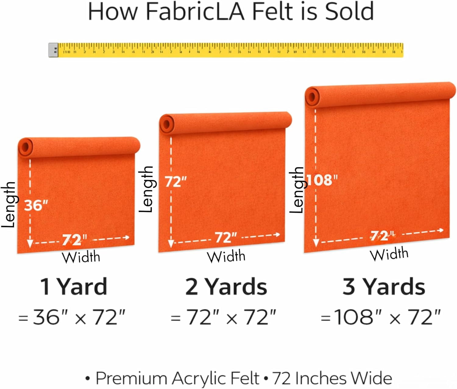 FabricLA Acrylic Felt Fabric | Soft, Non-Stiff Material | 72” Wide, 1.6mm Thick | Felt by The Yard for Crafts, Sewing, Padding & DIY Projects | 50 Yards Bolt (Royal Blue A15)