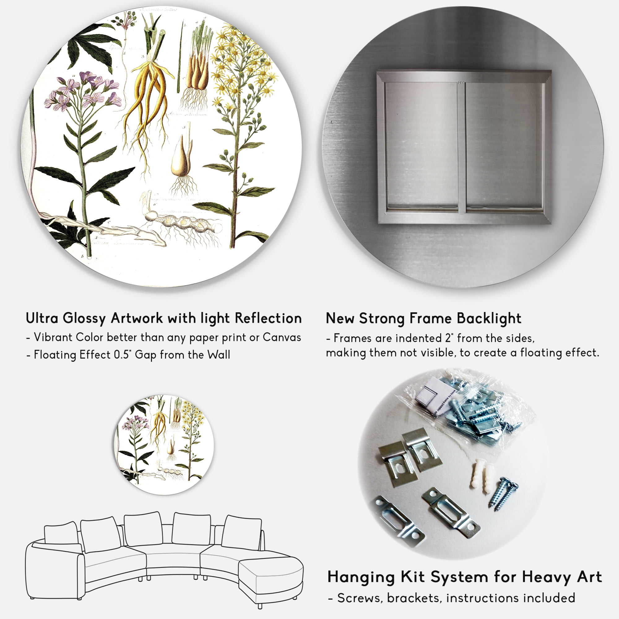 Designart 'Ancient Plant Life VIII' Farmhouse Circle Metal Wall Art 29x29 - Disc of 29