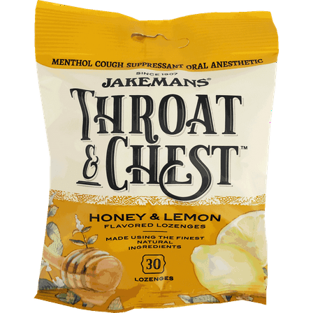 Jakemans Throat And Chest Lozenges - Honey And Lemon - Menthol Cough Drops, 30 Count