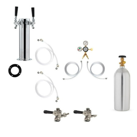 Steel Conversion (2 Faucet Tower Kegerator Conversion Kit - Stainless Steel Tower - US Sankey D System - 10lb CO2)