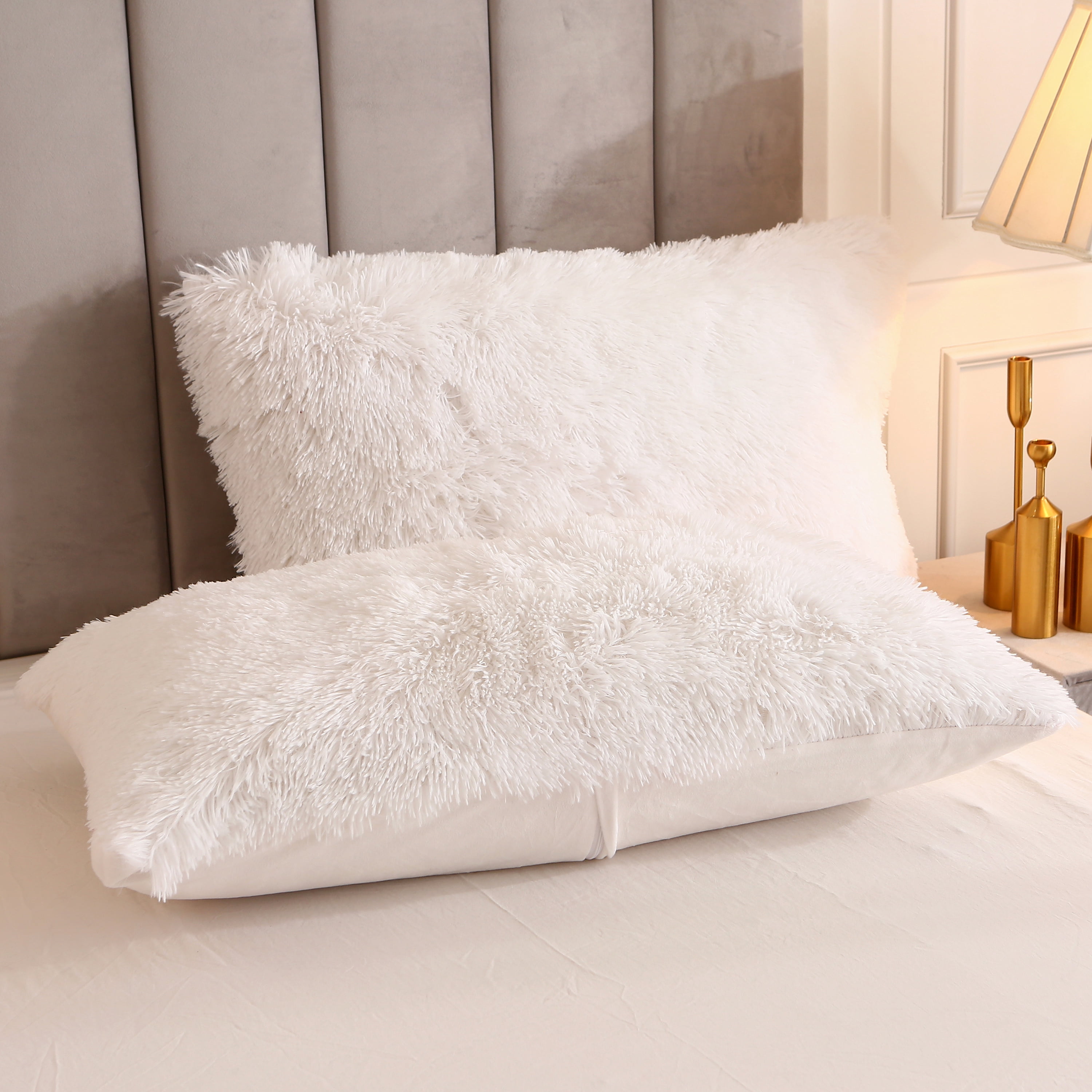 Uhamho 2 Piece Faux Fur Bedding Duvet Cover Set, Solid Comforter Cover Quilt Cover with Pillowcase, Twin, White