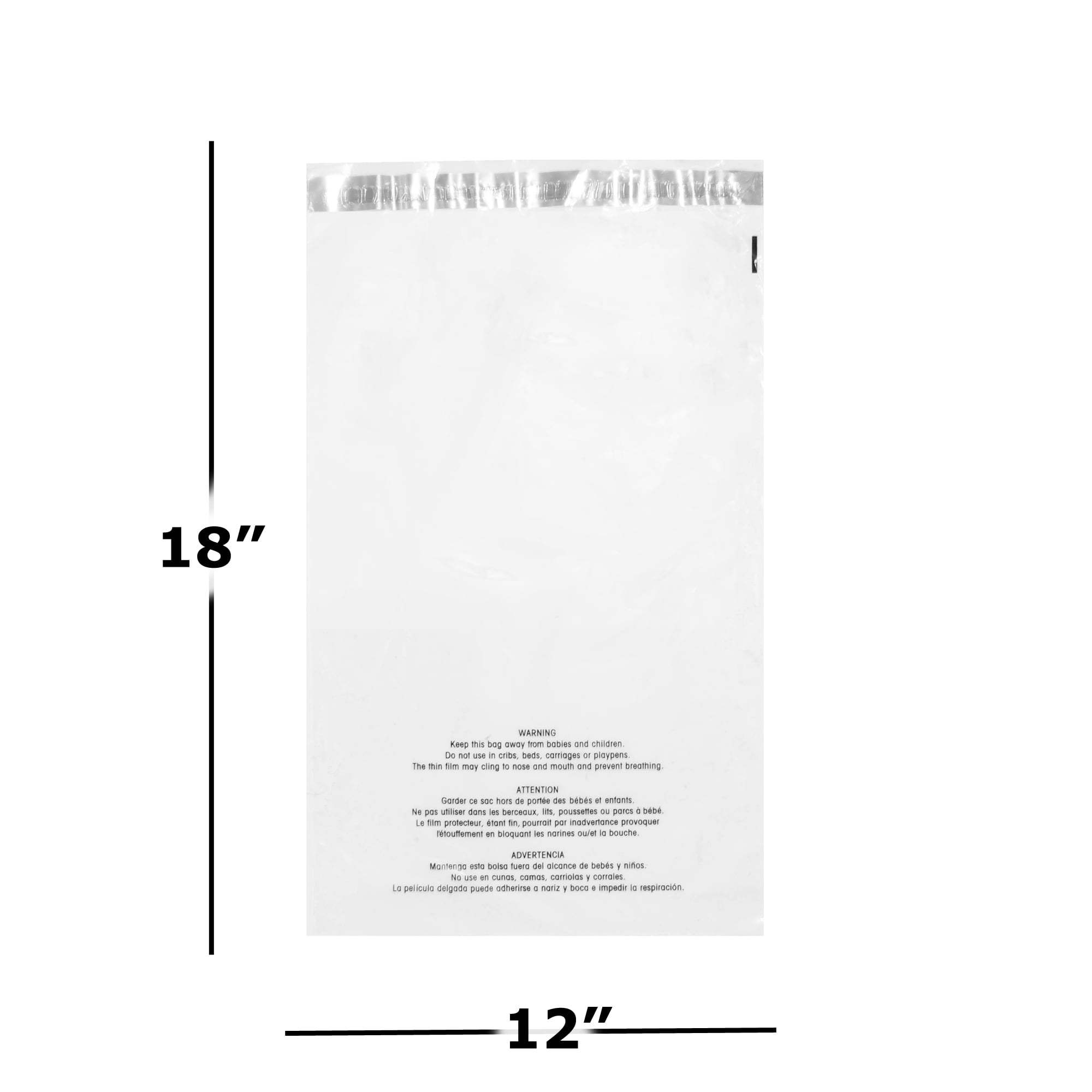 18" x 12" Clear Resealable Poly Bags with Suffocation Warning, 1.5 Mil Self Sealing Plastic Packaging Bags, 1000 Count Bulk Case (10 Packs of 100)