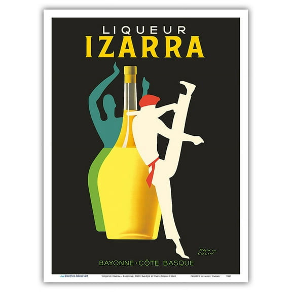 Liqueur Izarra - Bayonne Cote Basque (Basque Country) - Gerriko Dancer - Vintage Advertising Poster by Paul Colin c.1948 - Master Art Print (Unframed) 9in x 12in
