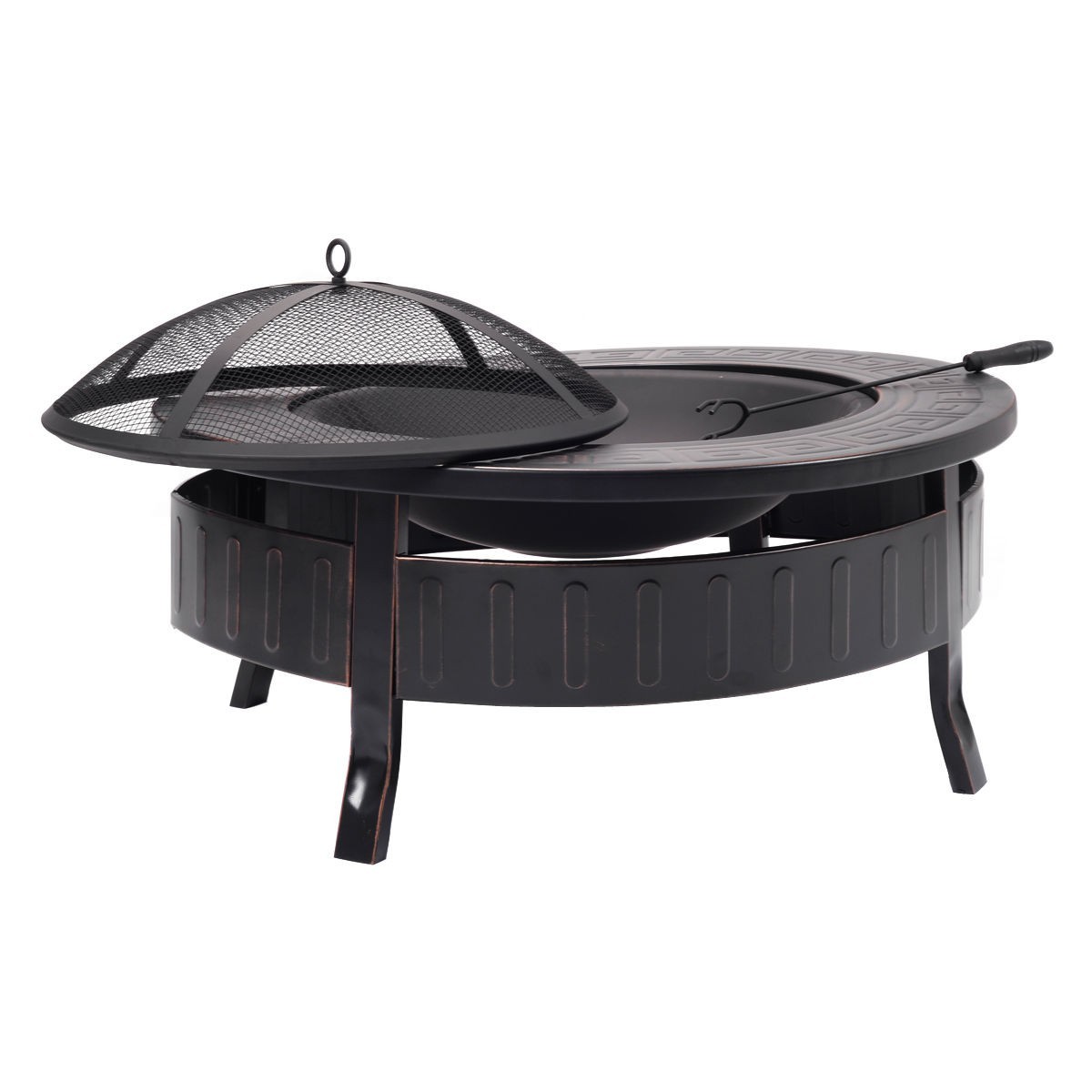32" Round Metal Firepit Patio Garden Stove Firepit Outdoor Brazier With Poker by