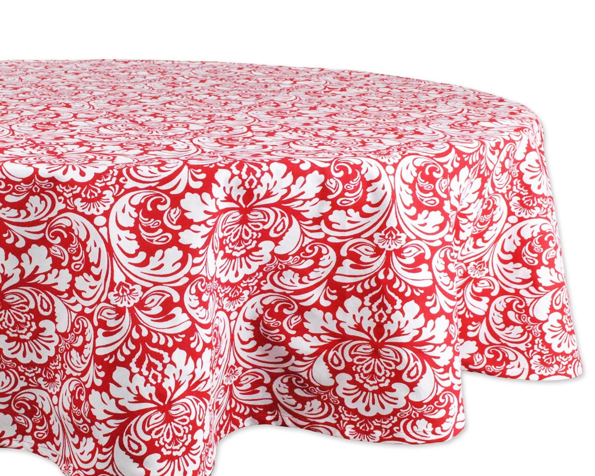 70" Round Tango Red Damask Tablecloth