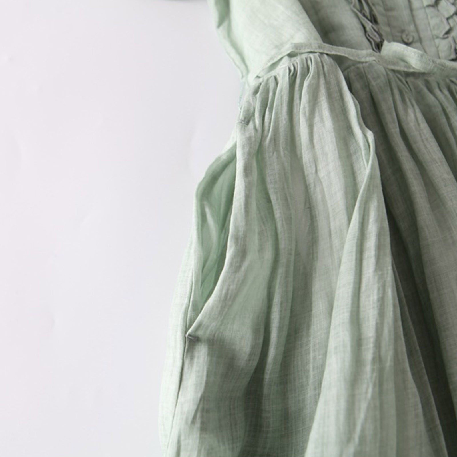 Cotton Linen Sundress for Women Solid Color 3/4 Sleeve Button Maxi Dress Tunic Bow Tie Front Layered Flowy Dresses