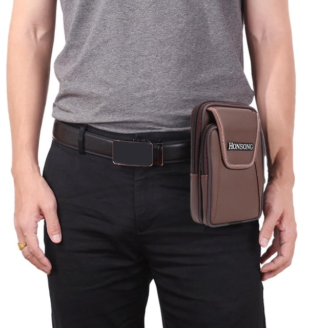 Bolsa Bolso 5 uds bolso de cuero para tarjetas de moda para hombre cartera con cremallera monedero bolsillo para teléfono (marrón)