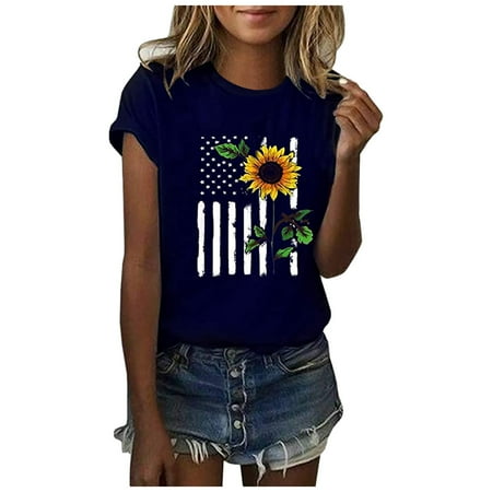 

Pianpianzi Dressy Shirts Women Pocket Tee Women Long Sleeve under Scrub Top Women Summer Sunflower Printing Short Sleeve Shirt Casual Tunic Tops Blouse