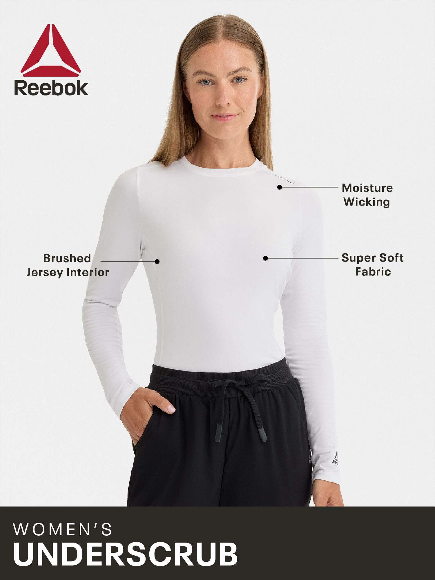 Reebok Women's Under Scrub Top with Moisture Wicking, 1 Pack Sizes S-3XL