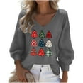 thumbnail image 2 of Ounisa Ugly Christmas Trees Tops 3/4 Sleeve Shirt for Women Soft Waffle Cute Funny Wintertime Holiday Parties Sweatshirts Deep V Neck Pullover, 2 of 3