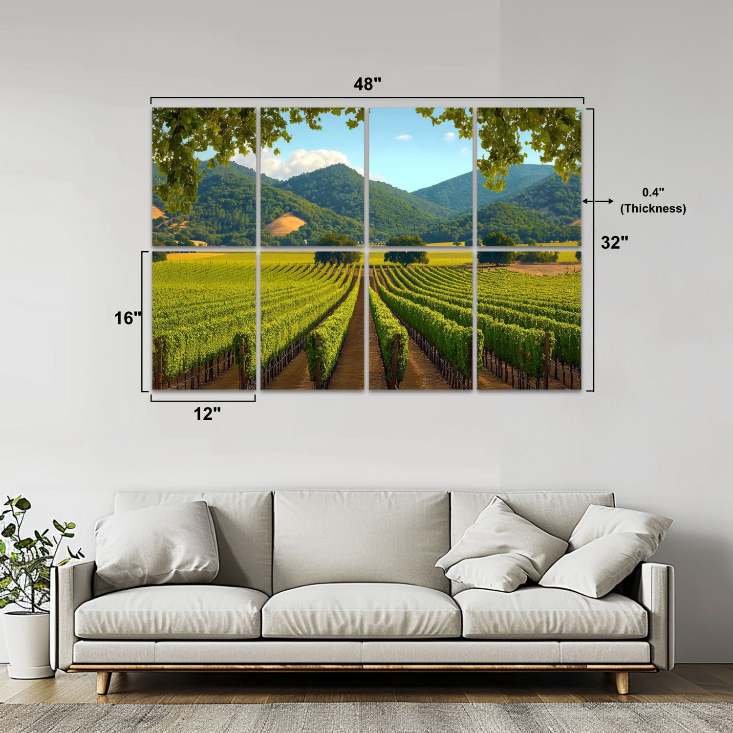 8 Pack Art Acoustic Panels Sound Absorbing Napa Valley California Vineyard Winery Decorative Soundproof Wall Panels Self Adhesive for Nursery Game Room Bedroom 48"x32"
