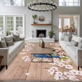 thumbnail image 3 of Birds Floral Area Rugs 8'x10', Washable Small Throw Rugs for Living Room Patio, Farmhouse Pink Flower Leaf Wood Grain Brown Indoor Outdoor Rug Non-Slip Low Pile Carpet Runner Reversible Floor Mats, 3 of 8