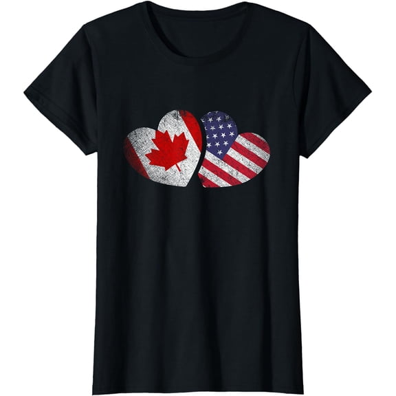 American Canadian Heart Valentines Day Gift USA Flag Canada T-Shirt