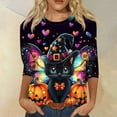 thumbnail image 2 of Halloween Cat Witch Print Women's Long Sleeve Shirt, Cute Pumpkin Lantern Graphic Top, Casual Holiday Tee Halloween Tops for Women, 2 of 3