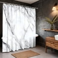 thumbnail image 5 of ARTSLION Shower Curtain Navy Blue Geometric Water Repellent Shower Curtain Set, With Hooks，Machine Washable, Modern Decorative Polyester Cloth Shower Curtains For Bathroom,72X84,White Marble, 5 of 6