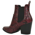 thumbnail image 3 of Soda Women Ankle Boots Elastic Slip On Booties Block Heel Pointy Toe MATTHEW-S Red Burgundy Python 10, 3 of 3