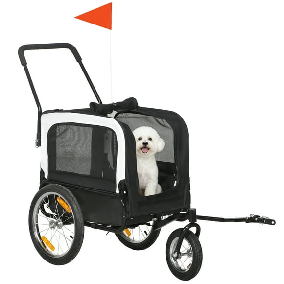PawHut 2 in 1 Dog Bike Trailer with Safety Leash Hitch for Small Dogs Grey