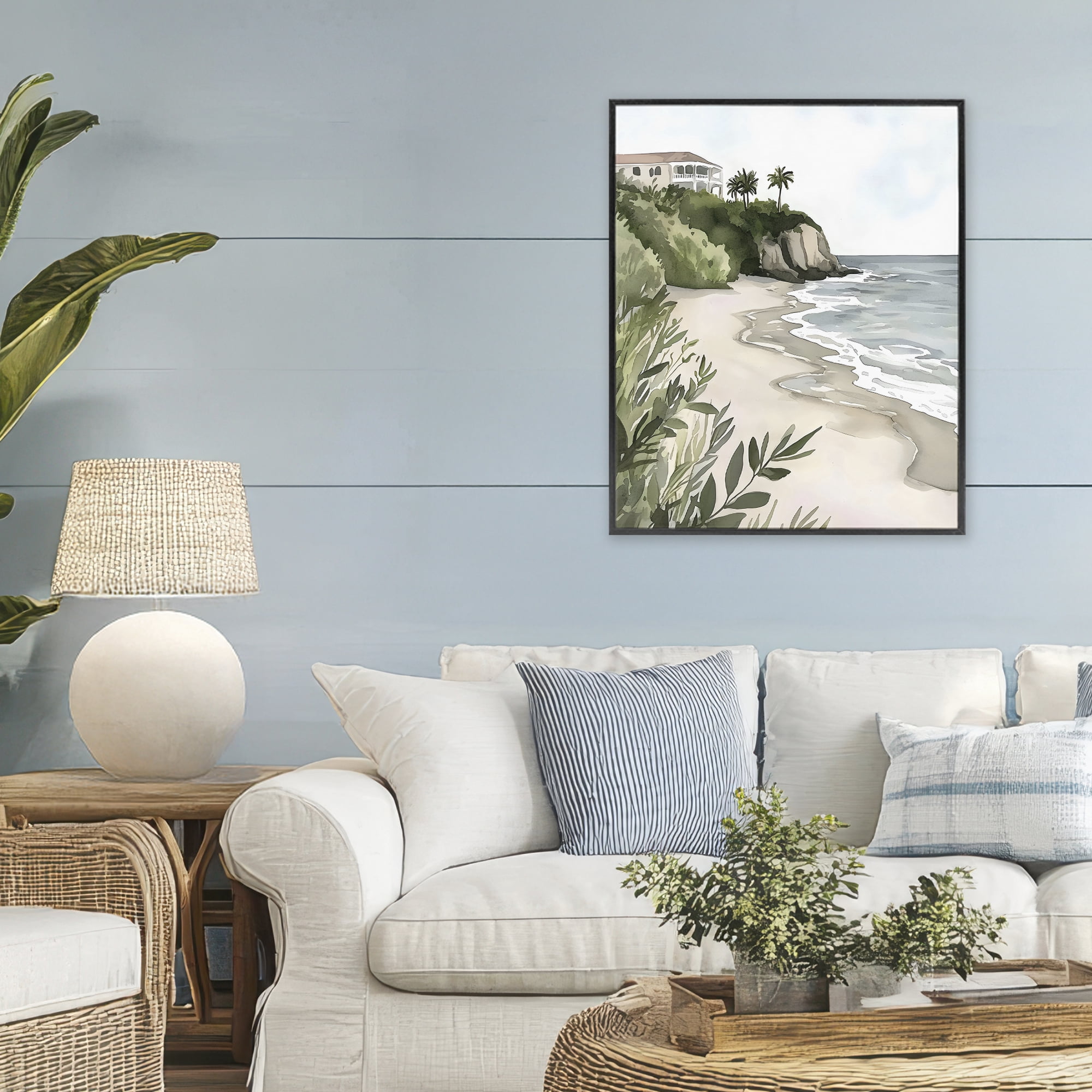Stupell Industries Coastal Calm Villa on Bluff Black Framed Giclee Art, design by Riley B