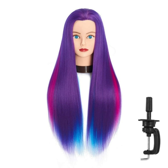 Headfix Cabeza de maniquí de pelo largo de 26 a 28 pulgadas, fibra sintética, peluquería, práctica de estilismo, cabeza de entrenamiento, maniquí de cosmetología, cabeza de muñeca con abrazadera (6F19