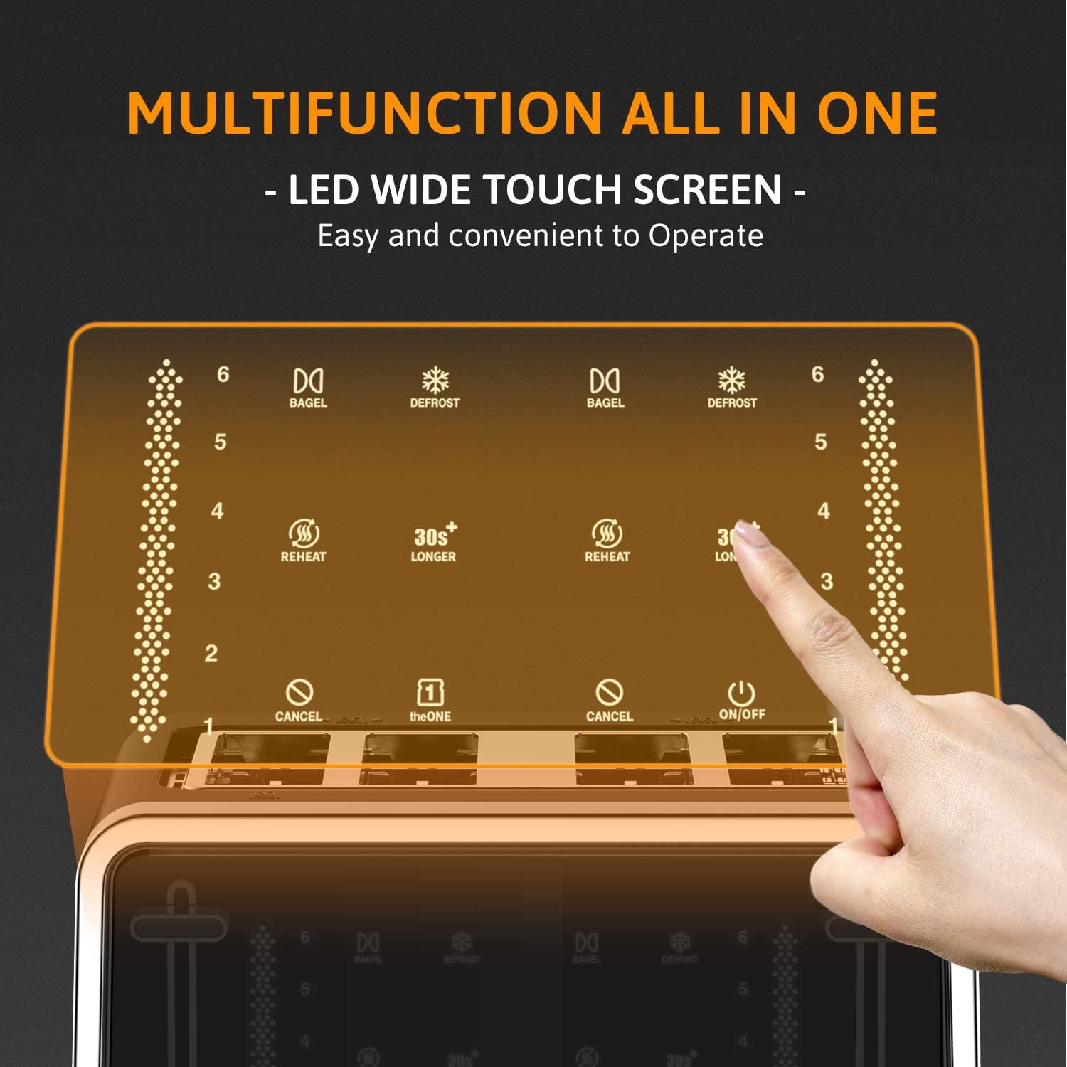 Gevi 4 Slice Toaster LED Digital Touchscreen Extra-Wide Slots Black + Silver
