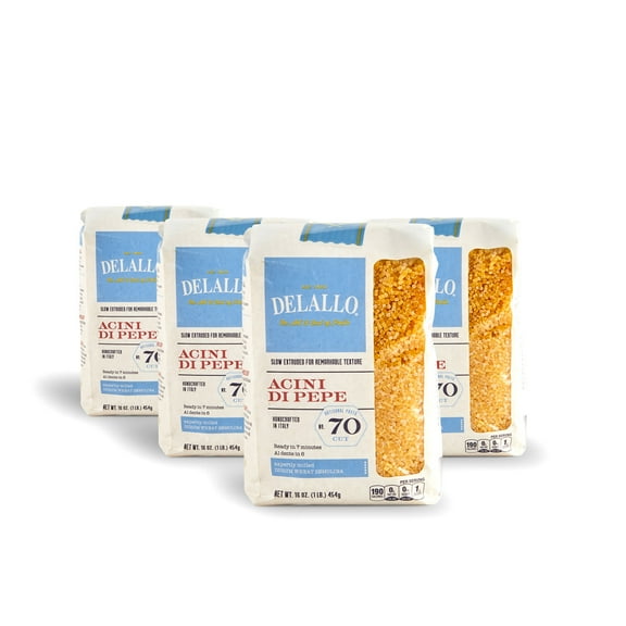 DeLallo Acini di Pepe Pasta, Kosher, Non-GMO, 16 oz Bag, (4 Pack)