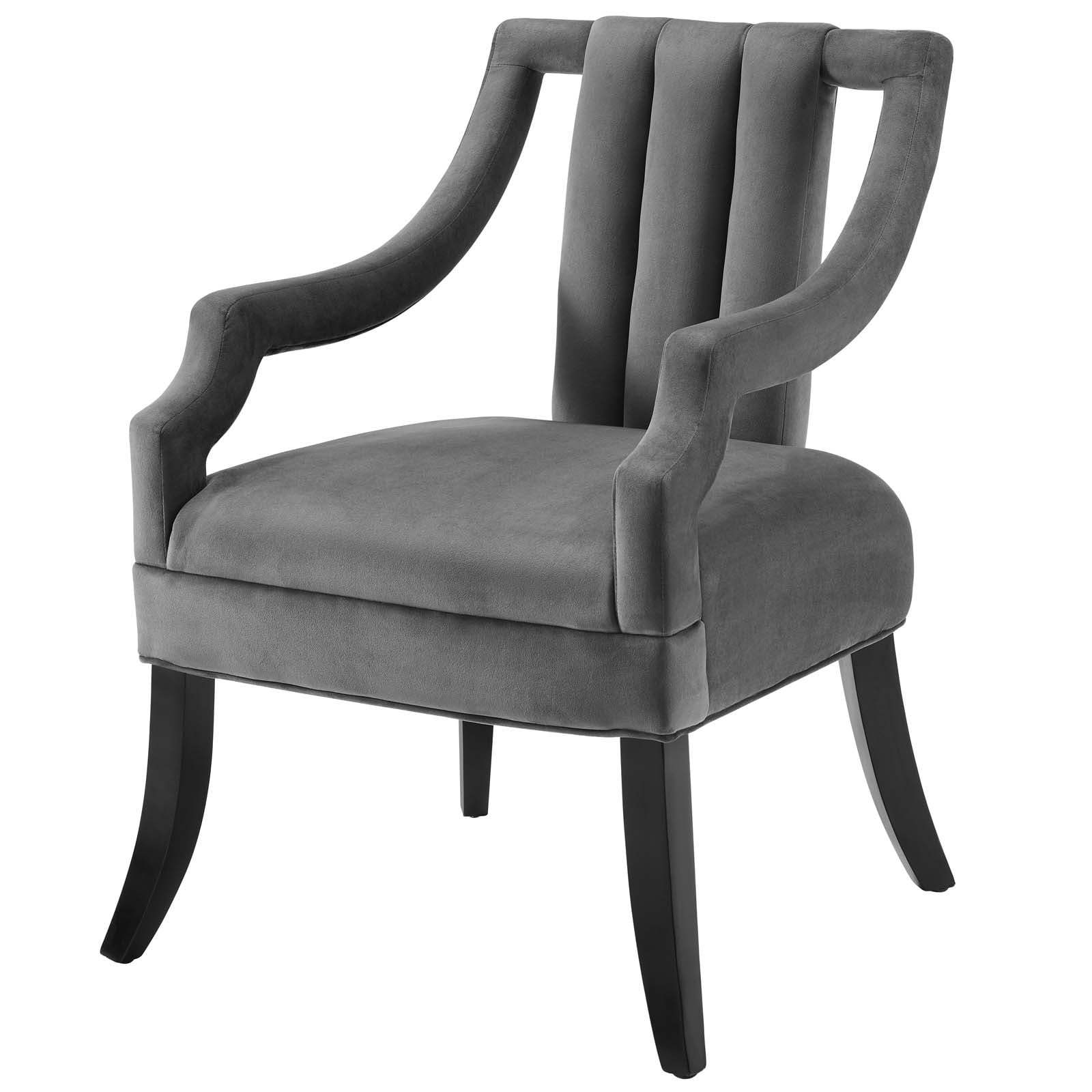 Contemporary Modern Urban Designer Living Room Lounge Club Lobby Accent Side Chair, Velvet Fabric Wood, Grey Gray
