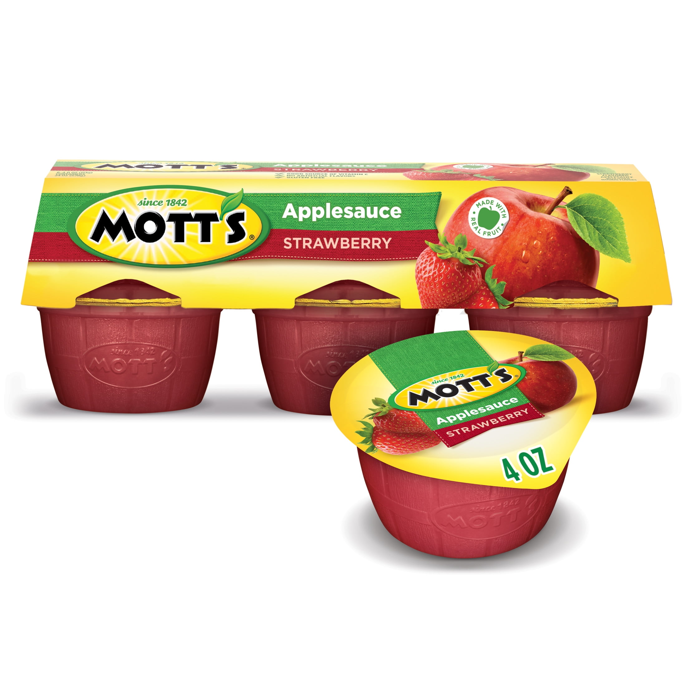(2 pack) Mott's Strawberry Applesauce, 4 Ounce Cups, 6 Count