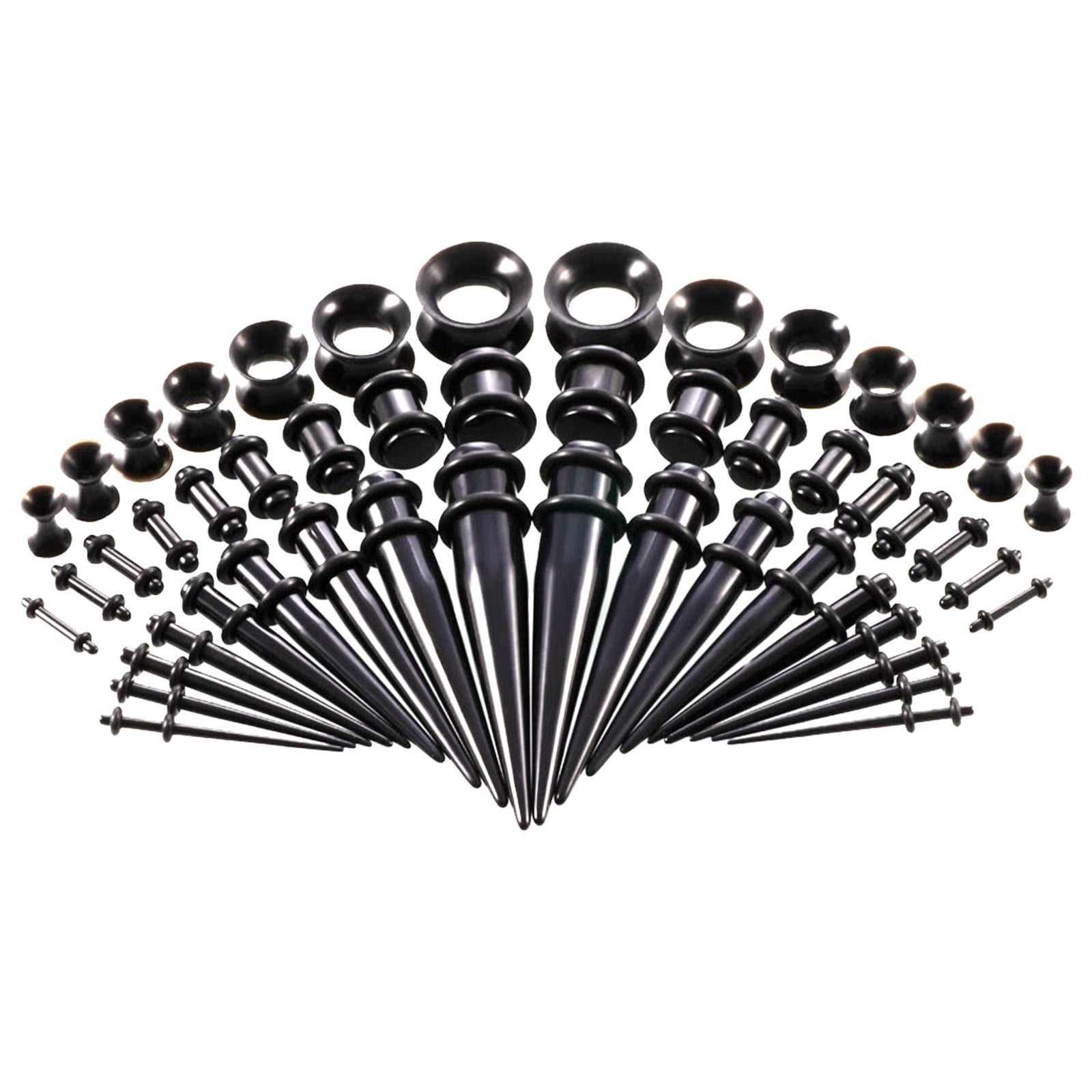 50-Piece Ear Stretching Kit with Tapers Plugs Ear Gauges Kit, 50-Piece Stretching Set Acrylic Tapers, Silicone Tunnels Ear Gauges Expander Set, Body Piercing Jewelry for Ear Lobe Expansion(Black)