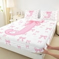 thumbnail image 3 of jejeloiu Girl Personalized Gifts Twin Sheet Sets,Pink Letter J Twin Fitted Sheet,Cute Bow Bowknot Flat Sheet For Princess,Lightweight Room Decoration,3pcs, 3 of 7