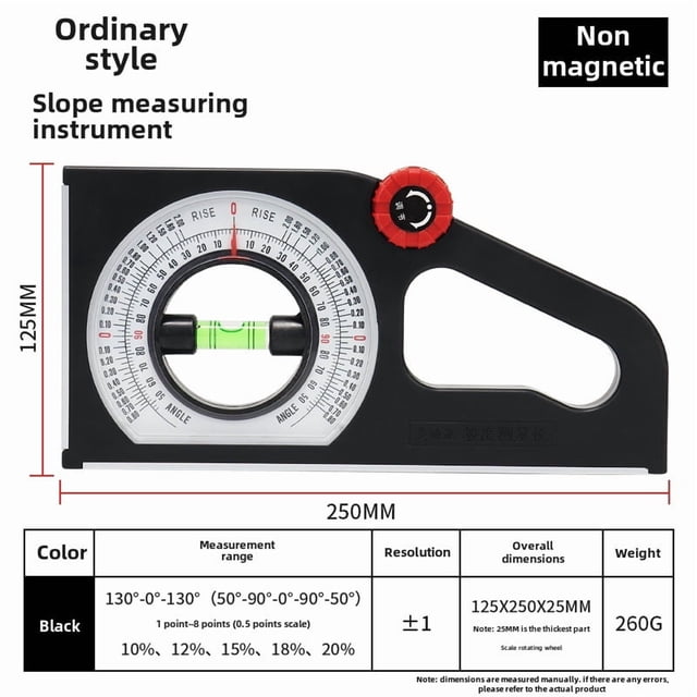 Cassilo Slope Angle Measuring Tool for Engineering & Home Improvement - Non-Magnetic Black Model, Efficient & Accurate Inclinometer for Construction Projects, Reliable Durable Level Gauge by Trusted