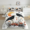 thumbnail image 2 of Halloween Raven Comforter Set Teens, Crow Bird Bedding Set Full Size Moon Butterfly Bedding Comforter Sets Rustic Floral Hand Painted Duvet Insert, White Orange And Black, 2 of 5