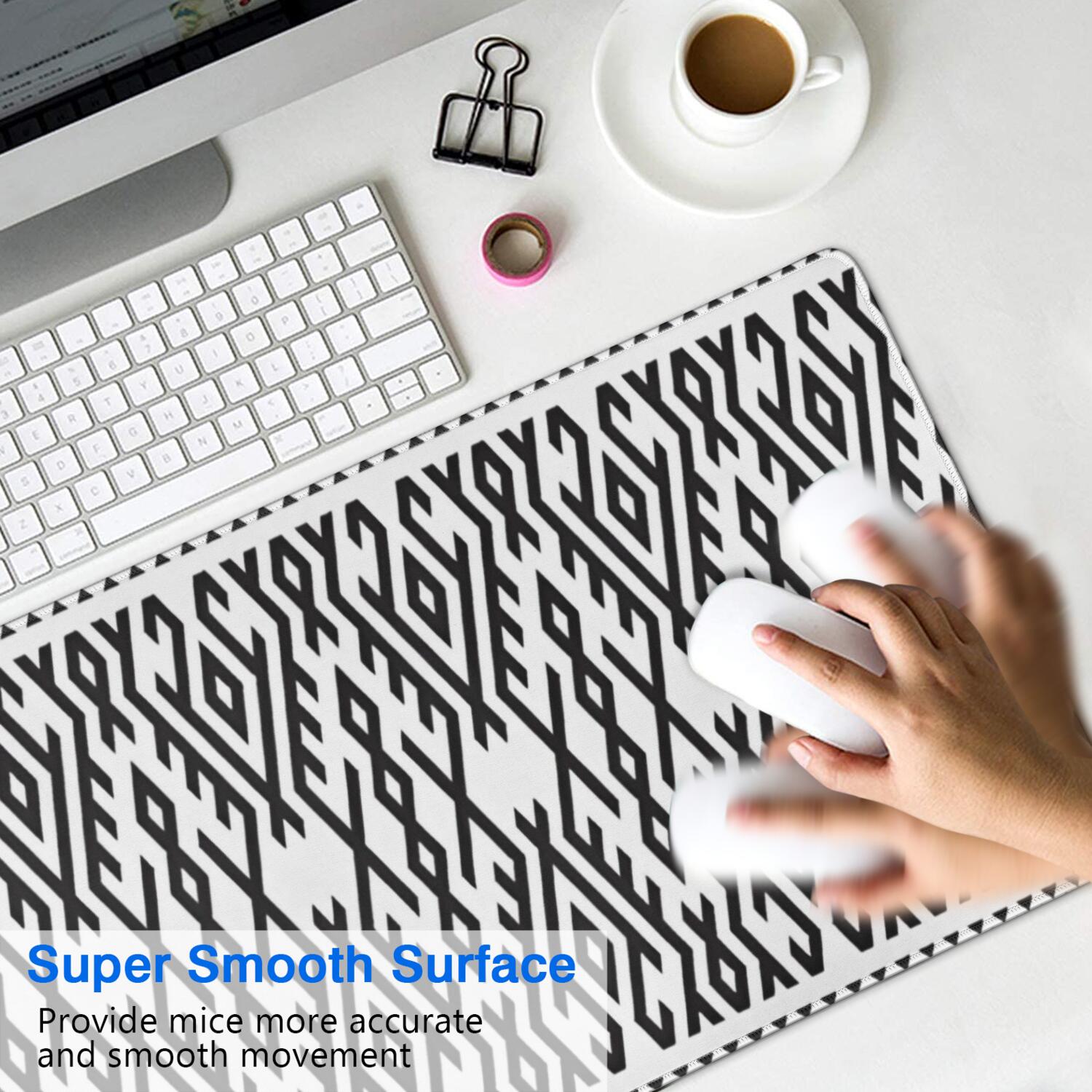 Long Mouse Pads for Desk,Black Geometric Striped Pattern Desk Mats on Top Of Desks, Desk Mouse Pad Extra Large with 3mm Non-Slip Base and Stitched Edge for Gaming,Office,Work,Home 35.4"x15.7"