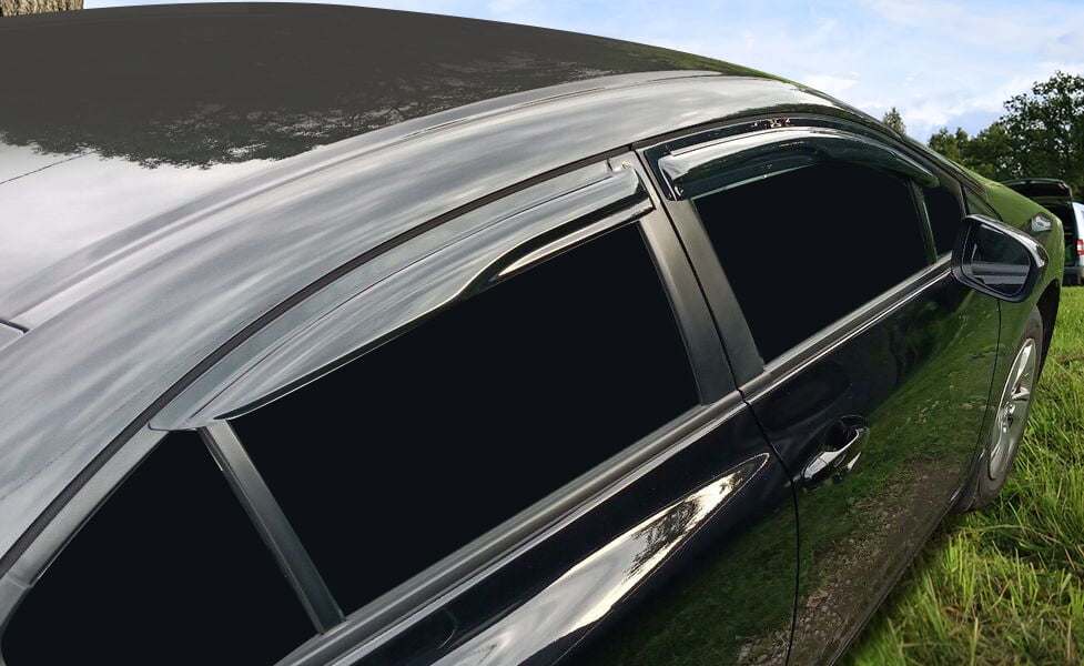 IKON MOTORSPORTS Tape on Outside Mount Window Visor Compatible With 2012-2015 Honda Civic Sedan