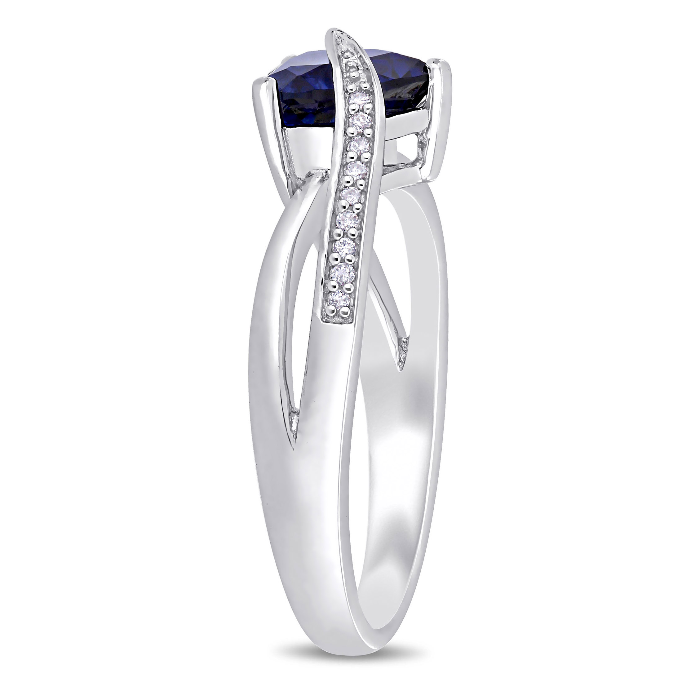 Everly Women's 1-7/8 Carat T.G.W. Heart-Shape Created Blue Sapphire and 0.05 Carat Round-Cut Diamond Accent Sterling Silver Heart Split-Shank Ring - image 4 of 8