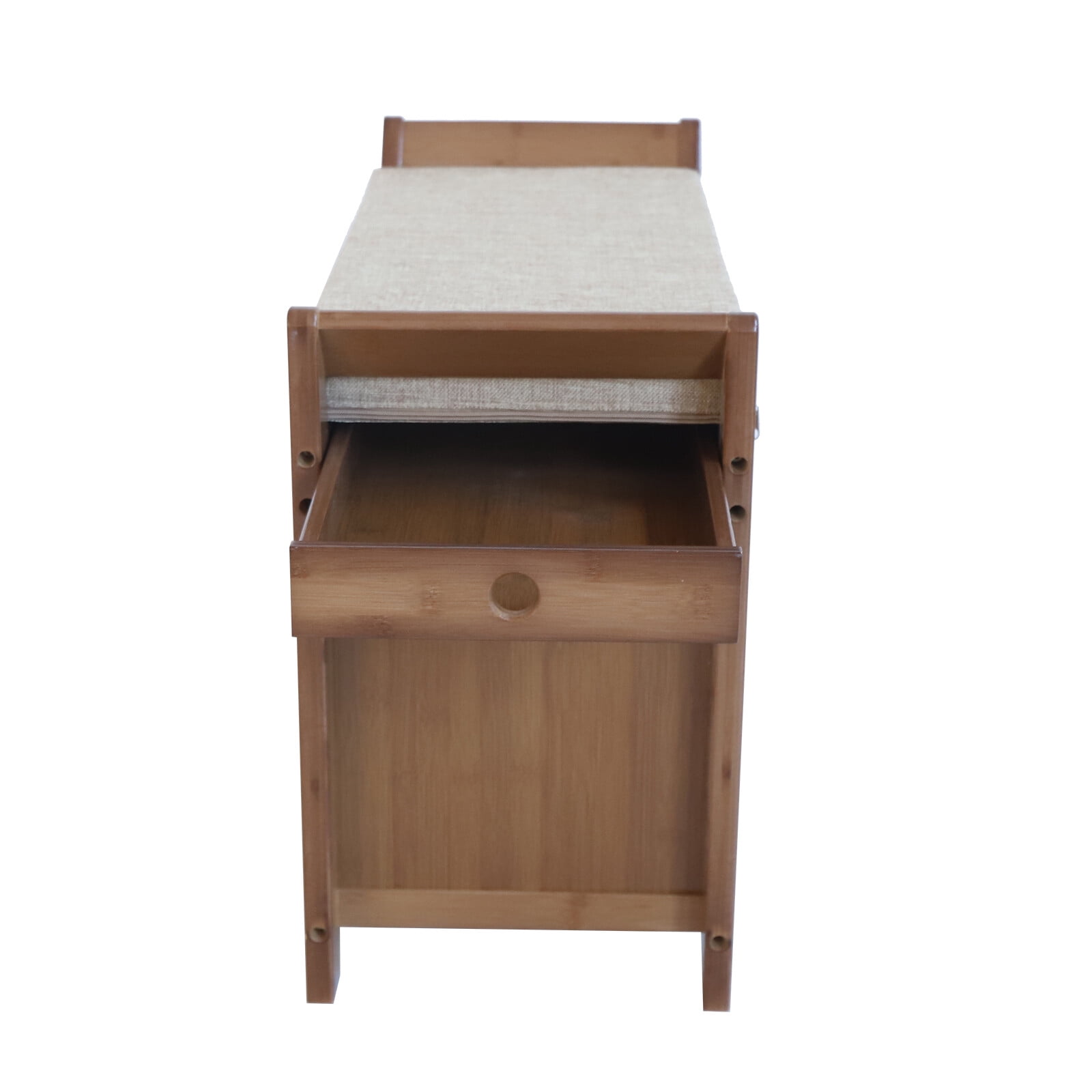 2 in 1 Bamboo Shoe Rack 2-Tier Bench w/ Removable Cushion Home Entryway Organizer Shelf