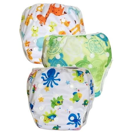Leakproof Reusable Swim Diapers, 3 Pack Variety Bundle, 0 to 2