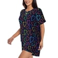 thumbnail image 2 of Rocae Colored Hearts for Two Piece Sleepwear Pajamas Sets for Women Soft Short-Sleeved Pjs with Lounge Shorts Large, 2 of 9