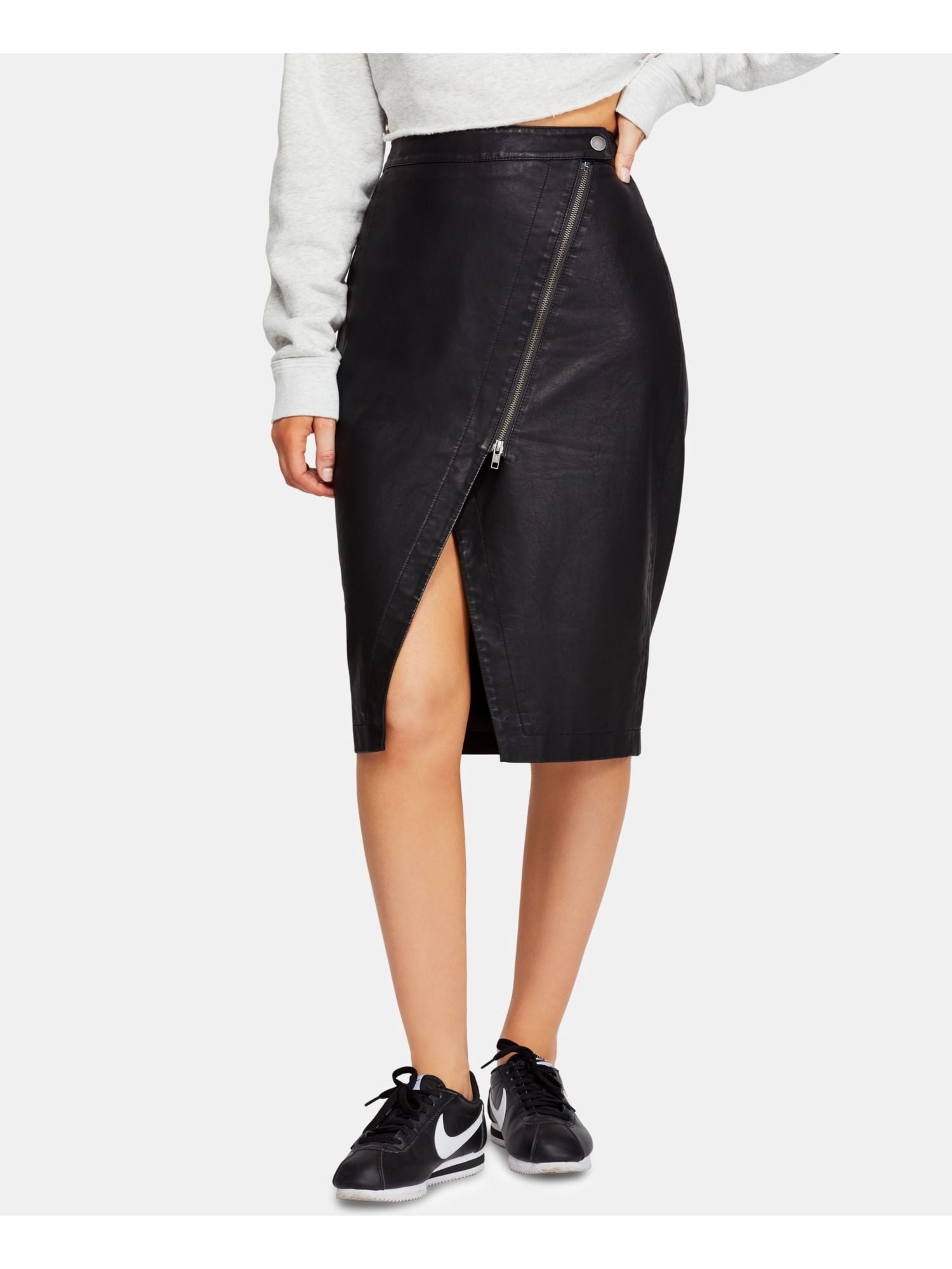 FREE PEOPLE Womens Black Faux Leather 