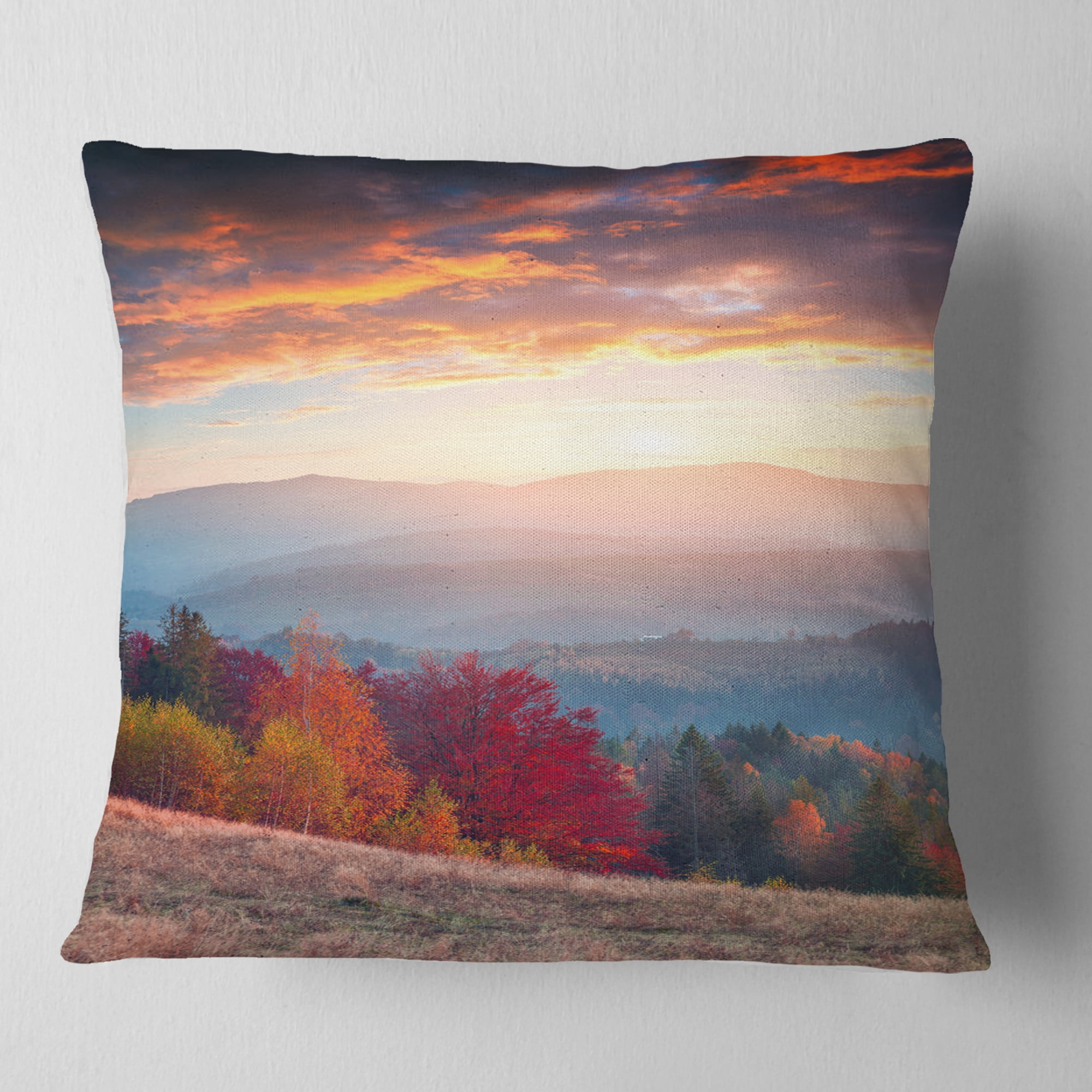Designart Sunrise in Carpathian Mountains - Landscape Photography Throw Pillow - 16x16