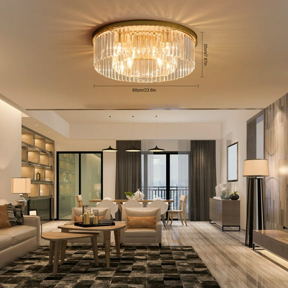 Crystal Chandelier Pendant Light Flush Mount Ceiling Fixture for Bedroom Living Room