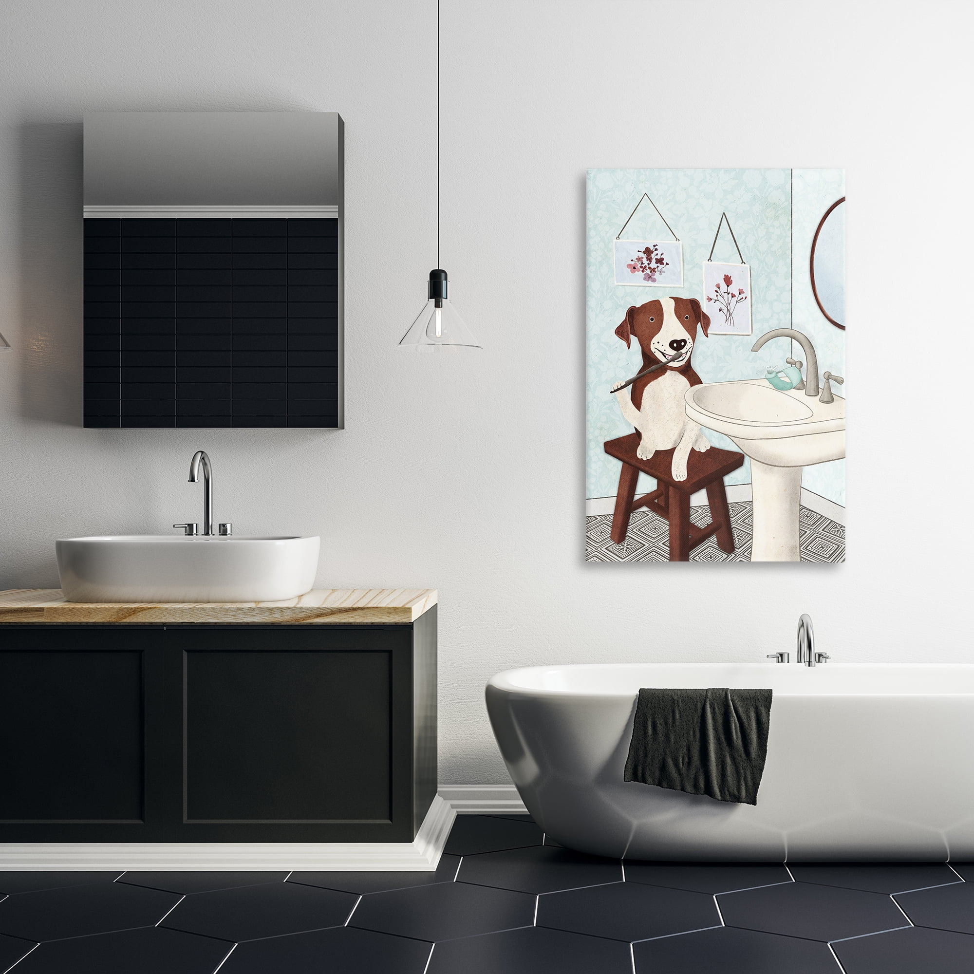 Stupell Industries Dog Brushing Teeth Typography Painting Gallery Wrapped Canvas Art Print Wall Art, 24 x 36