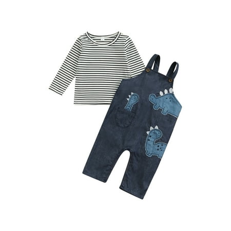 

Listenwind Newborn Baby Girls Boys 2Pcs Outfit Stripe Long Sleeve T-Shirt and Dinosaur/Rainbow Pattern Suspender Pants