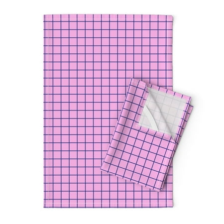 

Printed Tea Towel Linen Cotton Canvas - Bright Lilac Grid Pink Large Bright Modern Navy Bold Print Decorative Kitchen Towel by Spoonflower